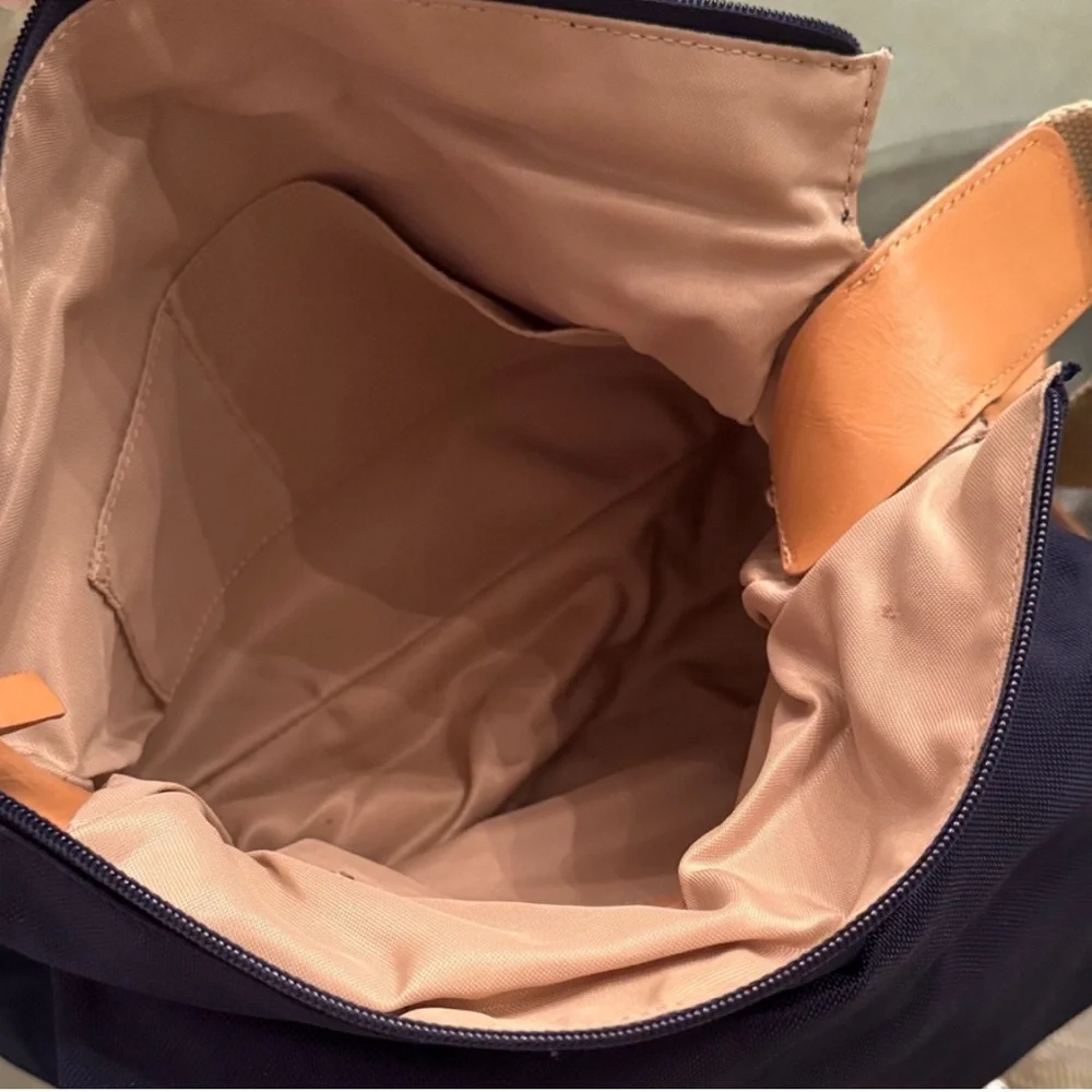 Navy Blue Messenger Bag with Tan Strap